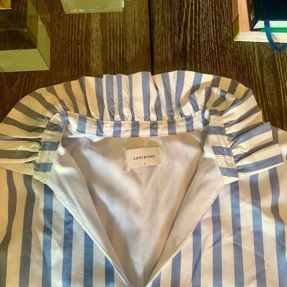 Boutique Blue and White Dress with Ruffle Neck - Picture 2 of 6